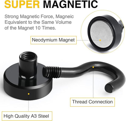 DIYMAG Magnetic Hooks for Refrigerator, Extra Strong Cruise Hook, 30Lbs Heavy Duty Earth Magnets with Hook for Hanging, Magnetic Hanger for Cabins, Grill (60P-Black)