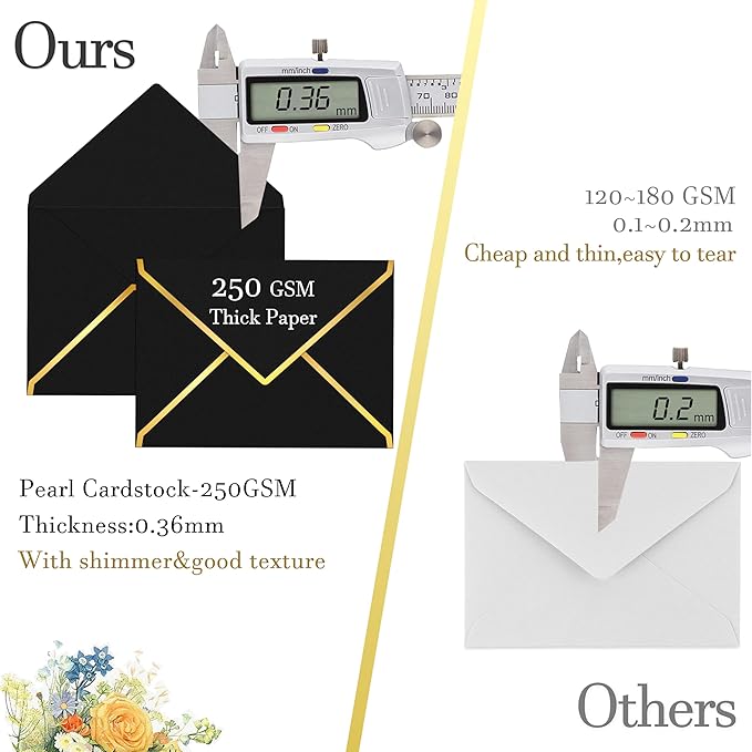 60 Pack Gold Envelopes 5x7 Bluk Black, 250G Pearled Cardstock A7 Envelopes for Invitations Business Mailing Envelope with Gold Foil Border, A6 4x6 Envelopes for Wedding Baby Shower Cards