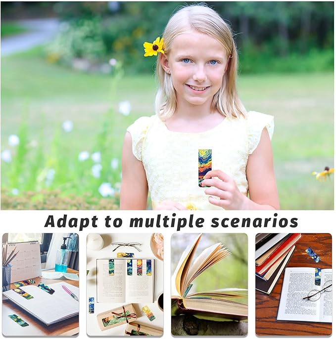 48 Pieces Magnetic Bookmarks Magnet Page Markers - Book Marks for Reading Women & Men with Storage Boxes - Cute Magnet Bookmark Clips for Reading Pleasure（Oil Painting）