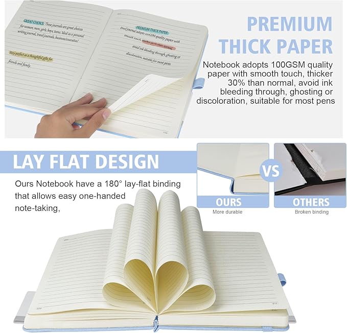 Lined Journal Notebook, 1 Pack (Sky Blue), 360 Pages, 9.8 inches x 6.9 inches - 100 gsm Thick Paper, Hardcover
