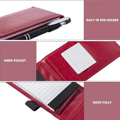 Camelmother 10 Pieces Small Notepad Holder Set Pocket Notebook 3 x 5 Inch with Pen (red Small Notepad)