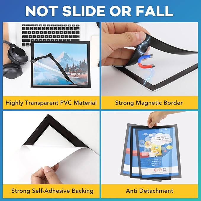 20 Pack Magnetic Sign Holder 8.5 x 11,Self-Adhesive Magnetic Wall Mount Sign Holder, Magnetic Document Holder for Wall Window Office Poster Store