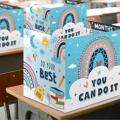 Pasimy 24 Pcs Desk Dividers Double Sided Privacy Folders for Students Classroom Desk Cardboard Study Carrel Privacy Boards for Teacher Student Study Test Reduces Distractions