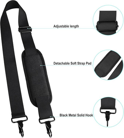 56 inch Shoulder Strap, Universal Adjustable Thick Soft Duffel Bag Shoulder Strap Replacement Comfortable Belt with Metal Swivel Hooks for Laptop Messenger Bag, Briefcase, Shoulder Bag, Black