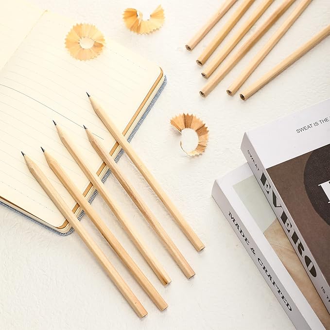 Fumete 260 Pieces Wooden Pencils Bulk No Eraser Hexagonal HB Graphite Unsharpened Natural Wood Pencils Without Erasers for Classroom School Home Office Drawing Sketching Learning