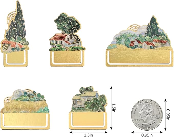 5 Pieces Metal Bookmarks, Golden Hollow Irregular Bookmark Van Gogh Oil Painting Theme Book Mark Bookmarks for Book Lovers Writers Readers Children Teens for Women Adults Teen