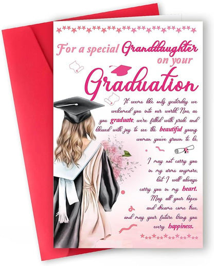 Granddaughter Graduation Card – Inspirational Graduation Gift for Her, Sentimental Congrats Card from Grandparents, Keepsake Graduation Gift for Granddaughter