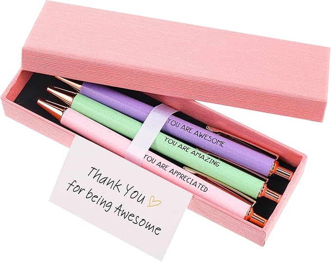Appreciation Ballpoint Pen Set, Black Ink 1.0mm Fancy Inspirational Pens Gifts Motivational Thank You Gifts for Women Employee Coworker Teacher School Office Office