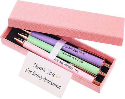 Appreciation Ballpoint Pen Set, Black Ink 1.0mm Fancy Inspirational Pens Gifts Motivational Thank You Gifts for Women Employee Coworker Teacher School Office Office