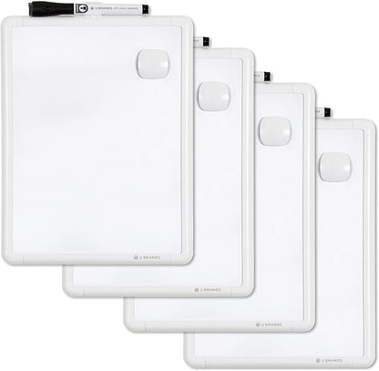U Brands Contempo Magnetic Dry Erase Board Bundle, 8.5”x11”, White Modern Frame, includes 4 Boards, 4 Markers, and 4 Magnets