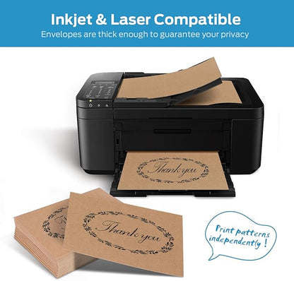 Blank Cards and Envelopes 100 Pack, Ohuhu 5 x 7 Heavyweight Kraft Paper Folded Cardstock and A7 Envelopes for DIY Greeting Cards, Wedding, Birthday, Invitations, Shower, Thank You Cards & All Occasion