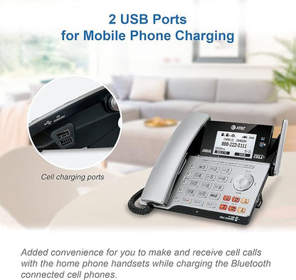AT&T TL86103 2-Line Corded/Cordless for Small Business with Answering Machine, 2-Mailboxes, Connect-to-Cell, Caller ID Announcer, Intercom, Line-Power, Long Range & Expandable to 12 Handsets