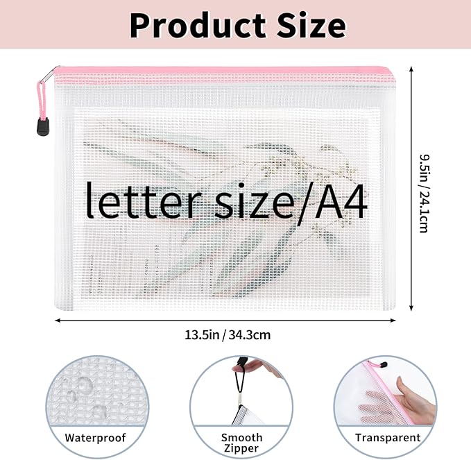 EOOUT 72pcs Mesh Zipper Pouch, A4 Size, 12 Colors Zipper Bags for Organizing Storage, Waterproof Puzzle Bag, Zipper File Bags for Board Games and School Office Supplies