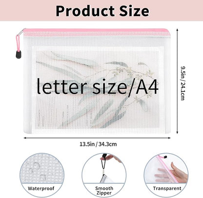 EOOUT 72pcs Mesh Zipper Pouch, A4 Size, 12 Colors Zipper Bags for Organizing Storage, Waterproof Puzzle Bag, Zipper File Bags for Board Games and School Office Supplies