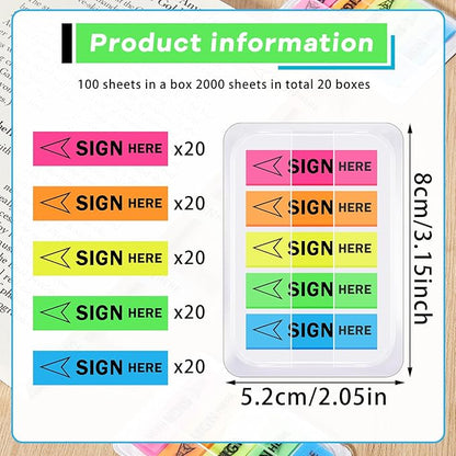 Teling 2000 Pcs/ 20 Packs Sign Here Sign Date Tabs Stickers Colored with Dispenser Arrow Flag Tabs with Dispenser Easy to Post for Notary Books Paper(Elegant Style)