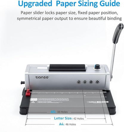 TIANSE Binding Machine, Spiral Coil Binder Machine, Manual Book Maker Punch Binder with Electric Coil Inserter,Suit for Letter Size / A4 / A5 with 100pcs 5/16'' Plastic Coil Binding Spines & Plier