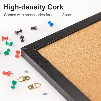 OWLKELA 24'' x 36'' Cork Board Bulletin Board, Black Framed Corkboard, Black Oak Frame Corkboard, Vision Board and Decorative Hanging Pin Board