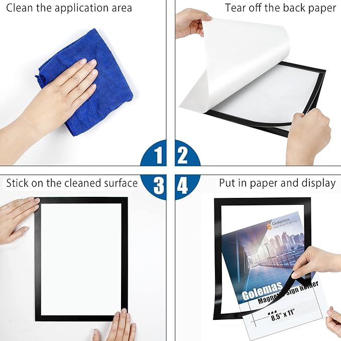 Magnetic Sign Holder, 8.5 x 11 Wall Mount Self Adhesive Document Display Frames, Double Sided Display for Glass Window (Black, 2pack)
