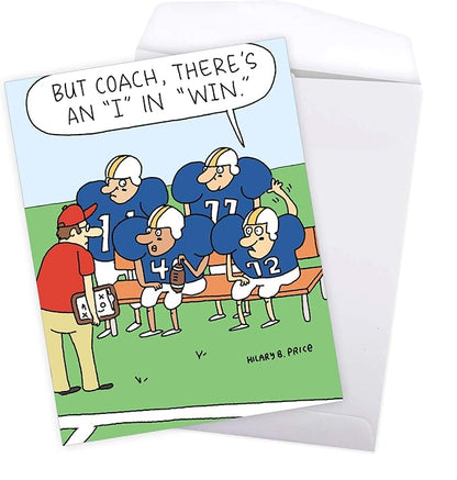 NobleWorks - 1 Jumbo Football Coach Thank You Greeting Card From US with Envelope (Big 8.5 x 11 Inch) Sports Athlete Gratitude, Oversize Notecard for School Teacher, Mentor - Team Talk J6960TYG-US