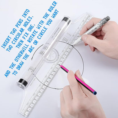 Frienda 2 Pieces Plastic Measuring Rolling Ruler Drawing Parallel Multifunctional Drafting Ruler for Architect Office Math(6 Inch, 12 Inch)