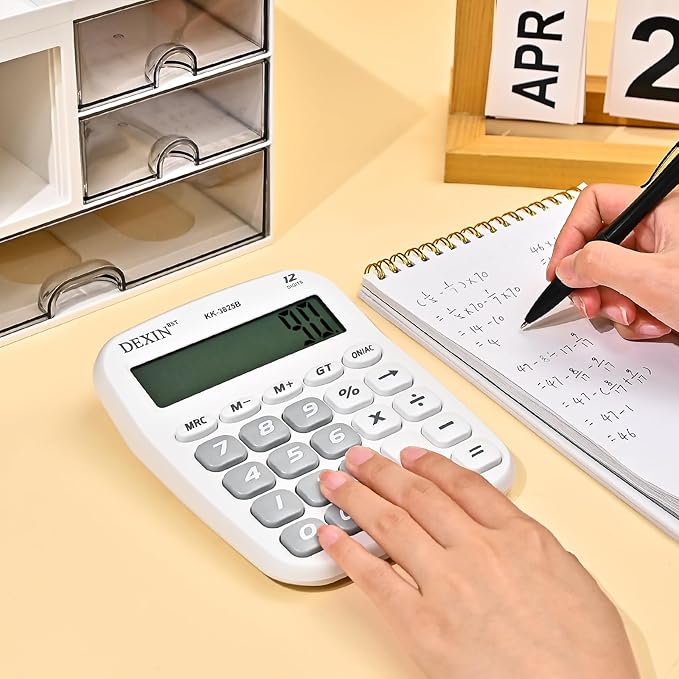 2Pack Cute Calculators Desktop, 12 Digit Basic Calculator with Big Buttons, Aesthetic Desk Accessories Large LCD for Office School Supplies (Black & White)