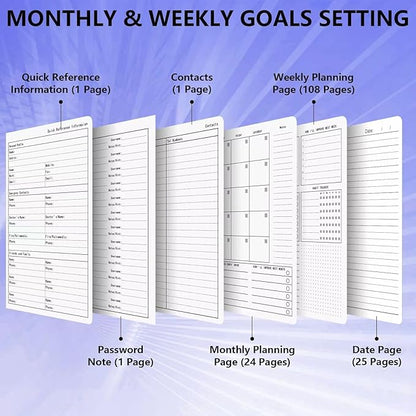 Leather Planner Monthly & Weekly 5.7"x8.5", Undated Productivity & Business Planner, Academic Planner to Boost Productivity, Undated School Planner Notebooks for Women Men with Note Pages