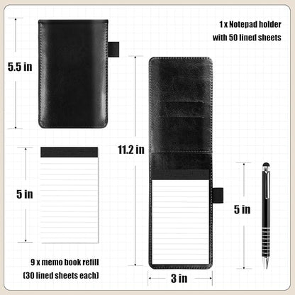 Koogel 11PCS Mini Pocket Notepad Holder Set, Pocket Notepad Flip Notepad with Pen Leather Pocket Notebook for Office School Business Travel Meetings