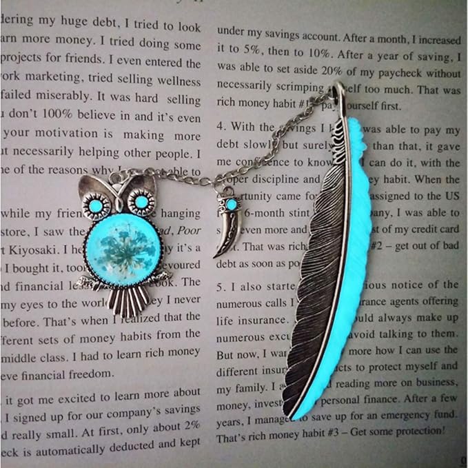 Vintage Feather Metal Bookmark, Unique Glow in The Dark Bookmark Gift for Men Women (Antique Silver Owl)