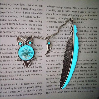 Vintage Feather Metal Bookmark, Unique Glow in The Dark Bookmark Gift for Men Women (Antique Silver Owl)