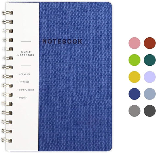 Lined Spiral Notebook College Ruled A5 Journal Book for Note Taking, 160 Pages Writing Journal for Office and Home School Supplies 5.75x8.125 inch - Navy Blue