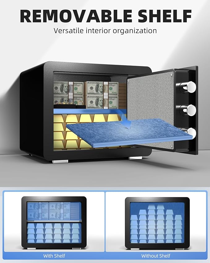 DAYI Safe Box, 0.8 Cubic Feet Home Safe with Fireproof Waterproof Bag, Security Safe Box for Money Cash Valuables, Digital Electronic Keypad, Dual Alarm System, Removable Shelf - D-25