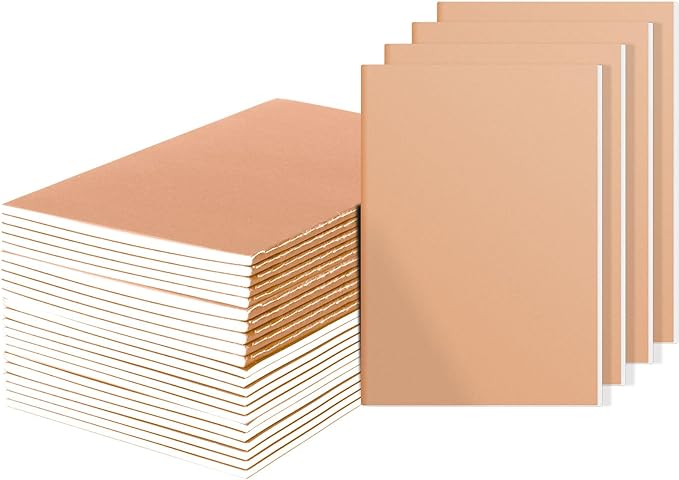 Ddaowanx 24 Pack A5 Kraft Notebooks, Journals in Bulk, Blank Paper Sketchbooks, 72 Pages, 36 Sheets, 80GSM, 8.3x5.5 Inch, Travel Writing Notebooks Journal for Office School Supplies (24pack, Kraft)