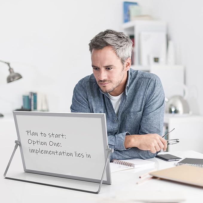 OWill Dry Erase White Board, 16inX12in Large Magnetic Desktop White Board with Stand,A3 Magnetic Whiteboard & Portable Double-Sided Whiteboard Easel for Drawing in School & Home