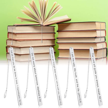 Thenshop 5 Pcs Bible Verse Bookmark for Women Christmas Bookmark Inspirational Christian Gifts Silver Stainless Steel Religious Bookmarks for Book Reading Teacher Grad Birthday