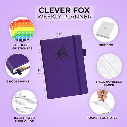 Clever Fox Dated Planner 2025-2026 – Weekly Life Planner Notebook for Goal Setting & Time Management – Planner with Habits Tracker, to-do List & Dated Pages – A5, Lasts 1 Year (Purple)