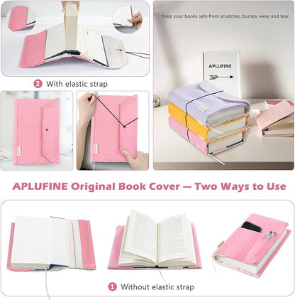 Canvas Book Covers, Washable Book Protector, Book Cover for Paperback Novels, Adjustable Book Cover for Hardcover with Pockets for Pen, Soft Cover Books, Book Lovers Gifts