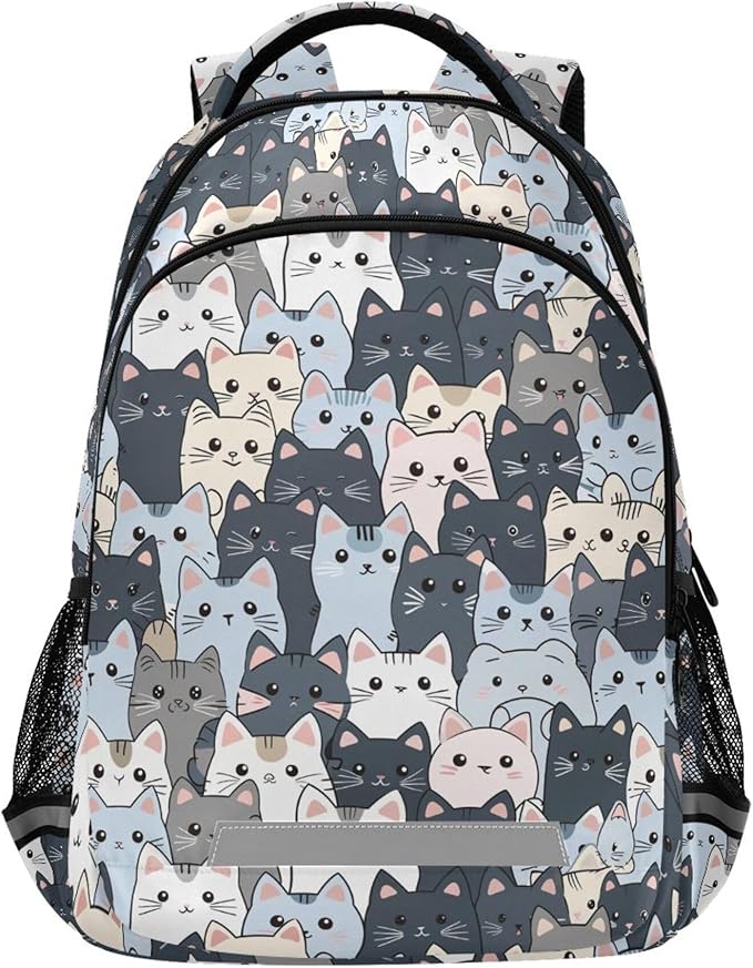 MNSRUU Laptop Backpack with Chest Strap, Cute Cat School Backpack, Travel Hiking Backpack for Boys Girls Teen Adult, Rucksack, Knapsack