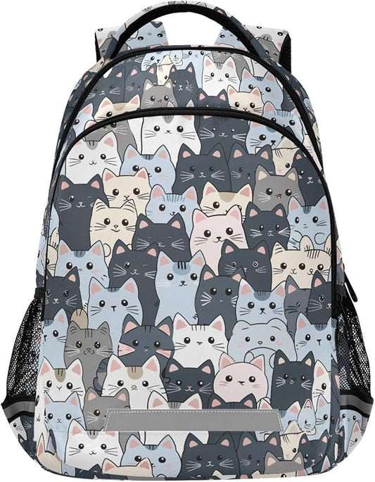 MNSRUU Laptop Backpack with Chest Strap, Cute Cat School Backpack, Travel Hiking Backpack for Boys Girls Teen Adult, Rucksack, Knapsack