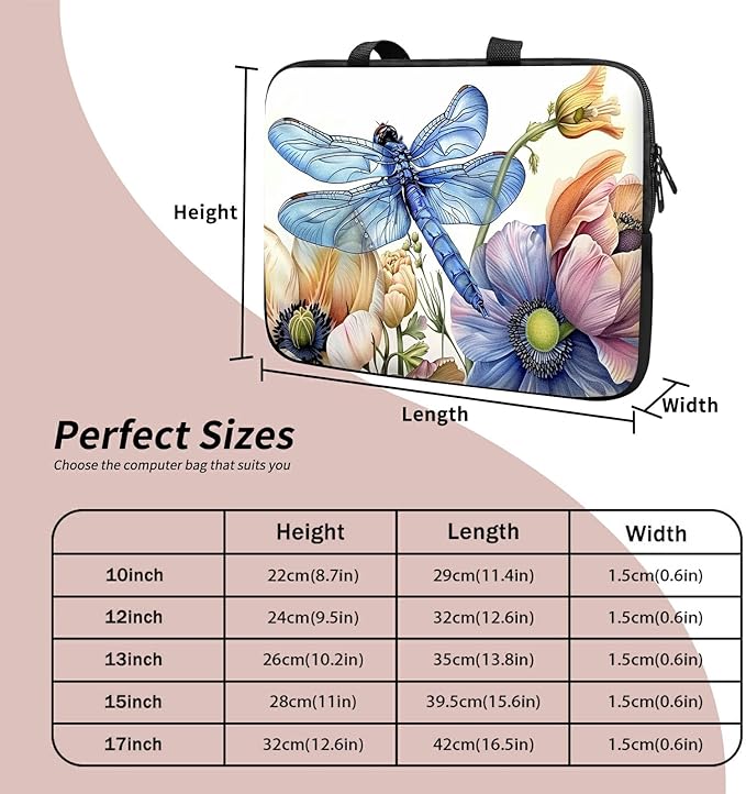 Universal Tablet Laptop Sleeve Case 10 inch, Blue Dragonfly Slim Carrying Case Durable Handbag Travel Laptop Bag for 7 to 10-inch Laptops/Notebook/Kids Tablet/ipad/eBook Readers