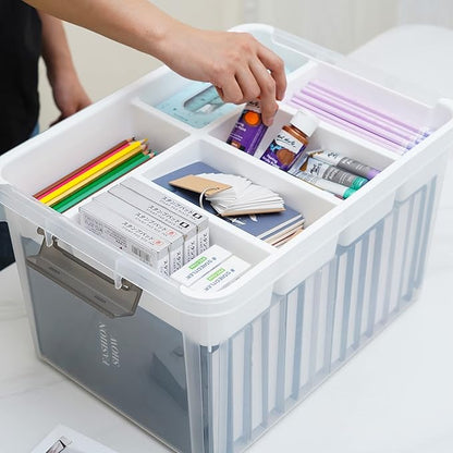 Citylife 32 QT Plastic Storage Box with Removable Tray Craft Organizers and Storage Clear Storage Container for Organizing Bead, Tool, Sewing, Playdoh