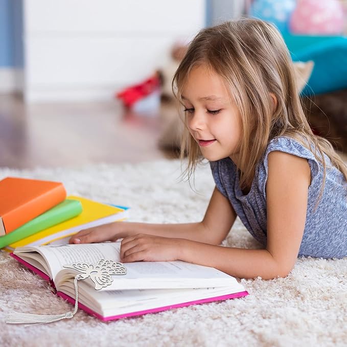 Chinco Metal Angel Bookmark Angel Charm Party Favors with Silky Tassels Angel Bookmark Bulk for Funeral Christmas Wedding Party Gift Book Lovers(80 Pieces)