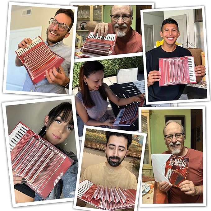 100 GREETINGS Interactive Accordion Birthday Card – Musical Birthday Cards for Men, Music Present for Men, Musicians & Son, Happy Birthday Card for Men, Musicians Gift, Open/Close to Play Song (Red)