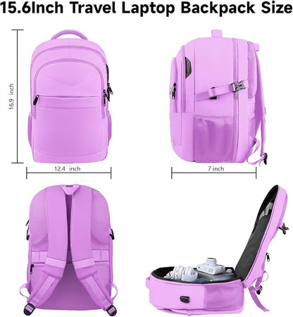 Lapsouno Laptop Backpack, Travel Laptop Backpack, 15.6 Inch Carry on Backpack with USB Port, Anti Theft TSA Travel Bag for Women,College School Backpack for Women,Light Purple