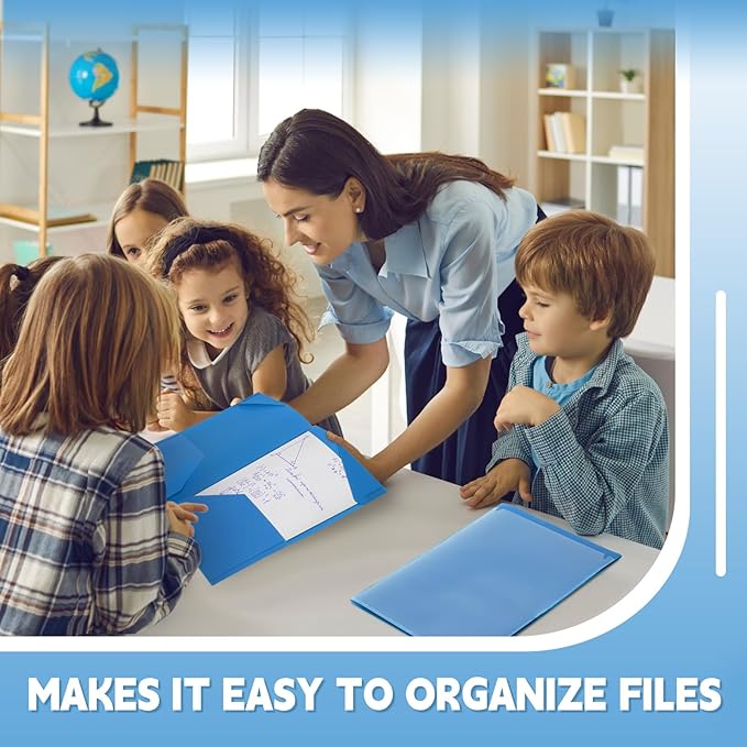 Henoyso 36 Pcs Plastic Folders with Clear Front Pockets Heavy Duty File Folders with 2 Pockets and Card Slot for Student Communication School Office Presentation Report (Blue)
