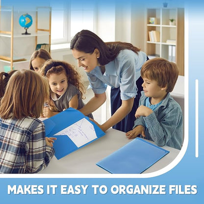 Henoyso 36 Pcs Plastic Folders with Clear Front Pockets Heavy Duty File Folders with 2 Pockets and Card Slot for Student Communication School Office Presentation Report (Blue)