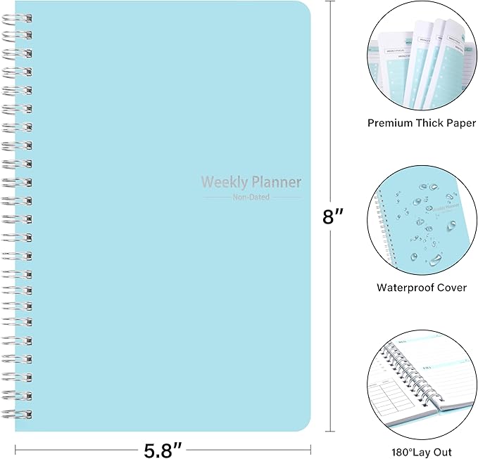 Weekly Planner with Habit Tracker Undated 52 Weeks To Do List Notebook Teacher Academic Weekly Planner Notebook for Weekly Goals Work Planner, 5.8" x 8" - Blue