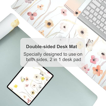 Colorful Star Large Desk Mat, Watercolor Floral Mouse PadOffice Supplies, Waterproof PU Leather Gaming Mousepad for Women Girls, Butterflies Desk Pad Home Office Decor Desk Accessories 31.5" x 15.7"