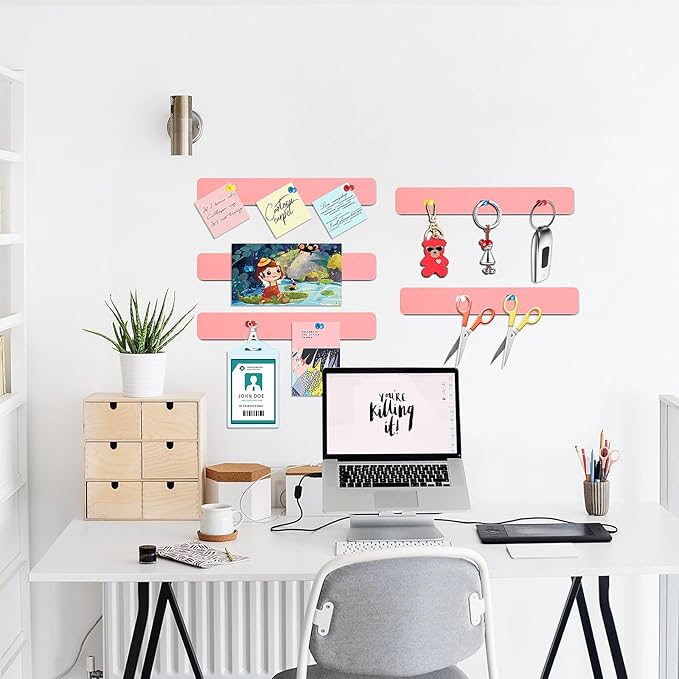 Felt Pin Board Bar Strips Bulletin Board for Bedrooms Offices Home Wall Decoration, Notice Board Self Adhesive Cork Board with 35 Push Pins for Paste Notes, Photos, Schedules