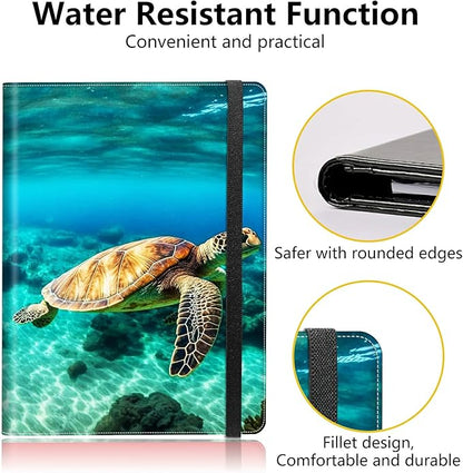 Sea Turtle Padfolio Folder with Clipboard,Portfolios Organizer Clipboards with Storage Clipboard Writing Pad PU Leather Conference Document Organizer with Business Card Holder