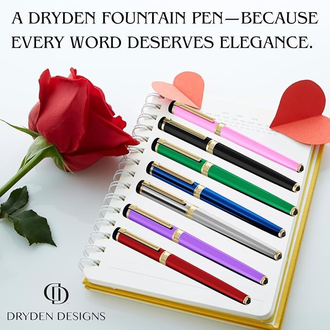 Dryden Designs Fountain Pen Medium Nib Gift Pouch - with 24 Ink Cartridges - MCM (Red)